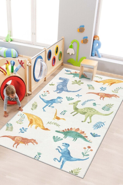 Machine Washable Non-Slip Stain-Resistant Dinosaur Themed Baby and Kids Rug Play Mat - 1