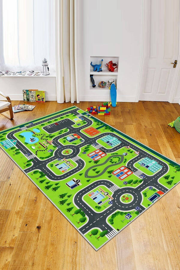 Machine Washable Non-Slip Stain Resistant Educational Road Pattern Baby And Child Rug Play Mat - 1