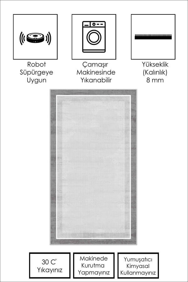 Machine Washable Non-Slip Stain Resistant Grey Striped Living Room Rug Kitchen Rug and Runner - 2