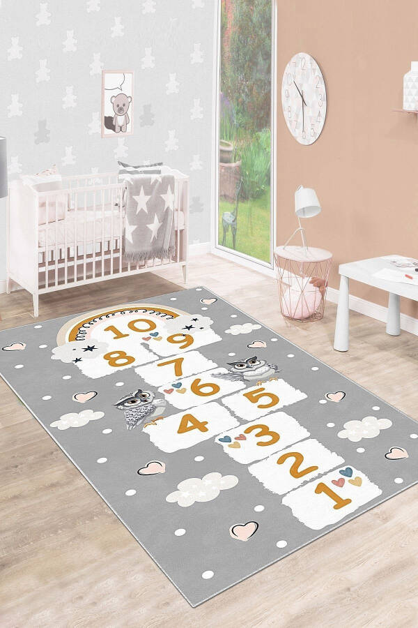 Machine Washable Non-Slip Stain Resistant Hopscotch Pattern Baby And Kids Rug Play Mat - 1