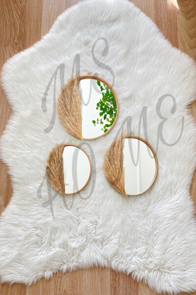 Macrame Wall Decor Ring Feathered Mirrored Wall Ornament 3 Piece Set 100% Handmade - 11