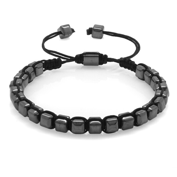 Macrame Woven Cube Cut Hematite Natural Stone Men's Bracelet - 2