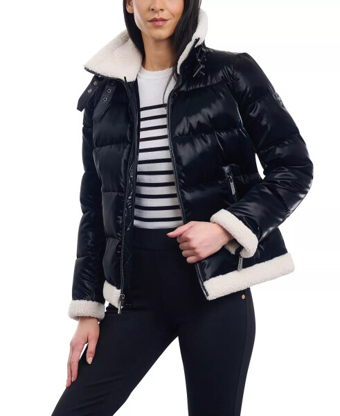 Macy's Black uchun yaratilgan ayollar uchun sun'iy sherpa porloq puffer ko'ylagi - 1