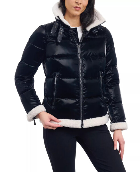 Macy's Black uchun yaratilgan ayollar uchun sun'iy sherpa porloq puffer ko'ylagi - 2