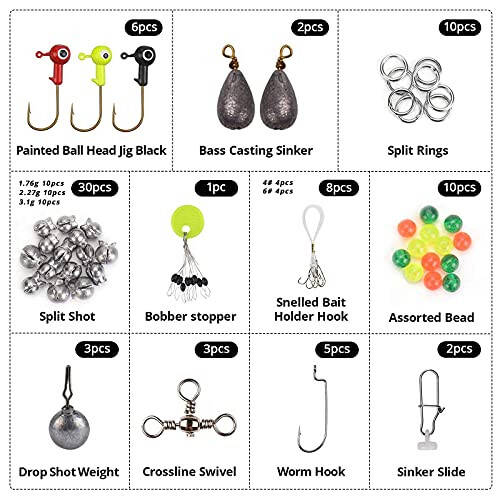 MadBite Freshwater Terminal Tackle Kits, 181 pcs, Fishing Hooks, Fishing Accessory Gear, Fishing Tackle, Fishing Weights & Sinkers, Jig Hooks, Floats and Bobbers - 2