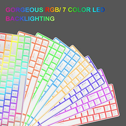 MageGee 60% Simsiz Mexanik Klaviatura, 2.4G/BT5.0/USB-C Uch Rejimli PBT Pudra Tugmalar RGB Orqa Yoritilgan Klaviatura, Qizil Tugmali PC Noutbuk Mac Smartfon uchun Kompakt 68 Tugmali Mini Klaviatura, Oq - 2