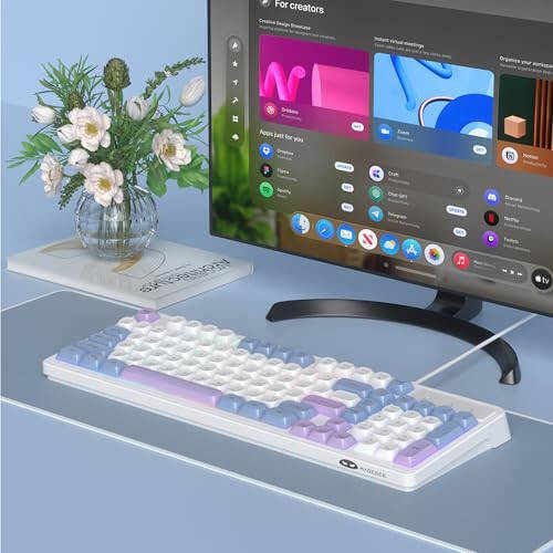 MageGee %96 Oyun Klavyesi, Gökkuşağı Arka Aydınlatmalı 98 Tuşlu Kompakt Bilgisayar Klavyesi, USB Kablolu Ergonomik Oyun Klavyesi PC, Mac, Dizüstü Bilgisayar İçin - Mavi Beyaz Mor - 7