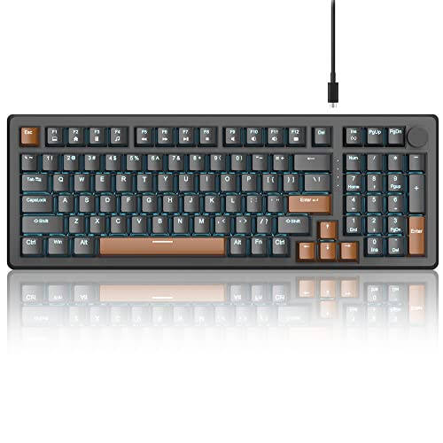 MageGee 98 Keys Mechanical Gaming Keyboard, Brown Switch, 96% Compact Layout LED Blue Backlit Wired Keyboard with Numpad Arrow Keys, for PC Laptop, for Game and Office, Black - 1