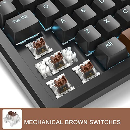 MageGee 98 Keys Mechanical Gaming Keyboard, Brown Switch, 96% Compact Layout LED Blue Backlit Wired Keyboard with Numpad Arrow Keys, for PC Laptop, for Game and Office, Black - 2