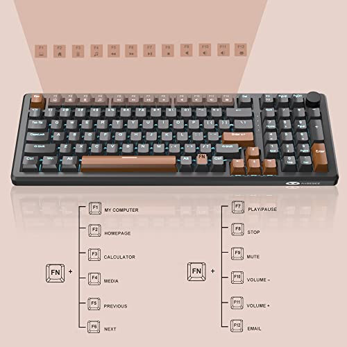 MageGee 98 Keys Mechanical Gaming Keyboard, Brown Switch, 96% Compact Layout LED Blue Backlit Wired Keyboard with Numpad Arrow Keys, for PC Laptop, for Game and Office, Black - 6