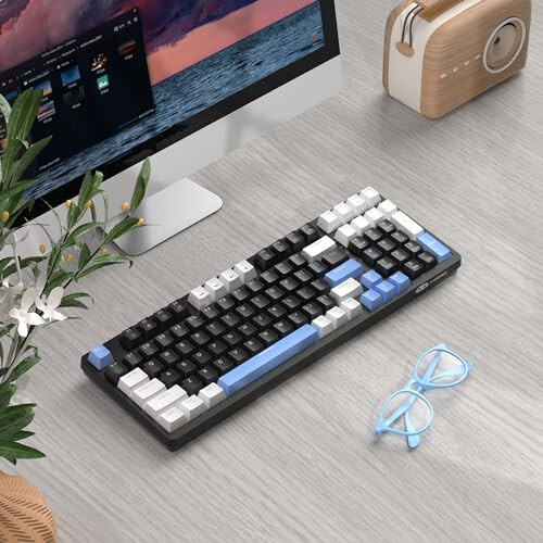 MageGee 98 Keys Mechanical Gaming Keyboard, Hot Swappable Yellow Switch, 96% Compact Layout LED Blue Backlit Wired Keyboard with Number Pad Arrow Keys, for PC Laptop, for Game and Office, Black/Blue - 3