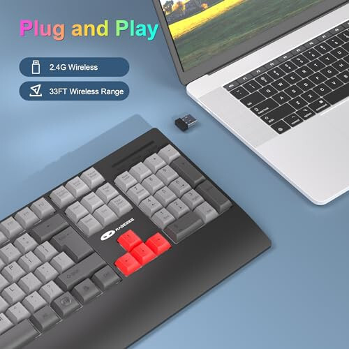 MageGee Kablosuz Oyun Klavyesi, Tam Boyutlu RGB LED Arka Aydınlatmalı Membran Klavye, Mekanik Hisli 104 Tuşlu PC Oyun Klavyesi, Bilgisayar Ofis Klavyesi Mac Win Masaüstü (Siyah Gri) - 3