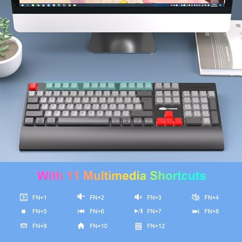 MageGee Kablosuz Oyun Klavyesi, Tam Boyutlu RGB LED Arka Aydınlatmalı Membran Klavye, Mekanik Hisli 104 Tuşlu PC Oyun Klavyesi, Bilgisayar Ofis Klavyesi Mac Win Masaüstü (Siyah Gri) - 5