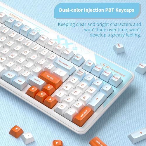 MageGee Mechanical Keyboard Cloud98 RGB Backlight Triple Mode 2.4GHz/BT/USB-C Wired Gaming Keyboard, Gasket Mounted PBT Material 98 Keys Hot-Swappable Keyboard (Aqua Star Blue Whale Switch) - 6