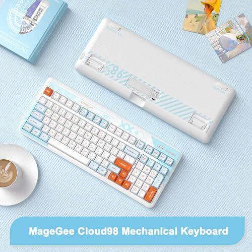 MageGee Mekanik Klavye Cloud98 RGB Arka Aydınlatma Üçlü Mod 2.4GHz/BT/USB-C Kablolu Oyun Klavyesi, Contalı Montaj PBT Malzeme 98 Tuş Sıcak Değiştirilebilir Klavye (Aqua Star Mavi Balina Anahtarı) - 7