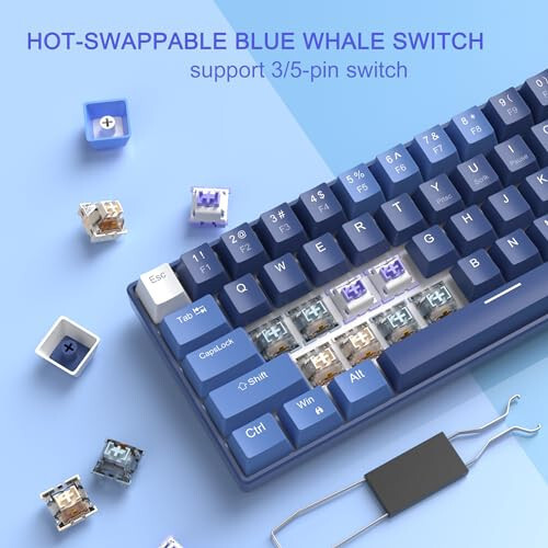 MageGee Portable 60% Mechanical Gaming Keyboard, Hot Swappable Blue Whale Switch, RGB Backlit Compact 68 Keys Mini Wired Office Keyboard for Windows Laptop PC, with Silencing Cotton, Dark Blue - 2