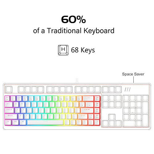 MageGee Portable 60% Mechanical Gaming Keyboard, Red Switch, PBT Pudding Keycaps RGB Backlit Compact 68 Keys Mini Wired Office Keyboard for Windows Laptop PC - White - 2