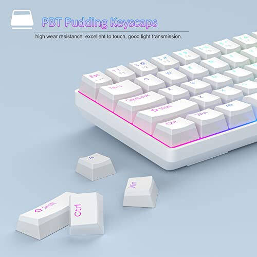 MageGee Portable 60% Mechanical Gaming Keyboard, Red Switch, PBT Pudding Keycaps RGB Backlit Compact 68 Keys Mini Wired Office Keyboard for Windows Laptop PC - White - 4