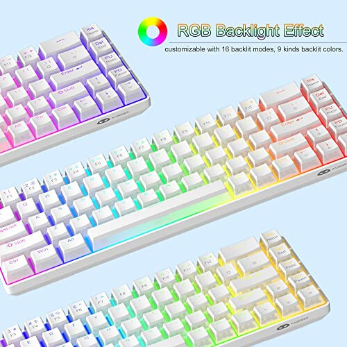 MageGee Taşınabilir 60% Mekanik Oyun Klavyesi, Kırmızı Anahtar, PBT Pudra Tuş Kapakları RGB Arka Aydınlatmalı Kompakt 68 Tuşlu Mini Kablolu Ofis Klavyesi Windows Dizüstü Bilgisayar PC için - Beyaz - 5