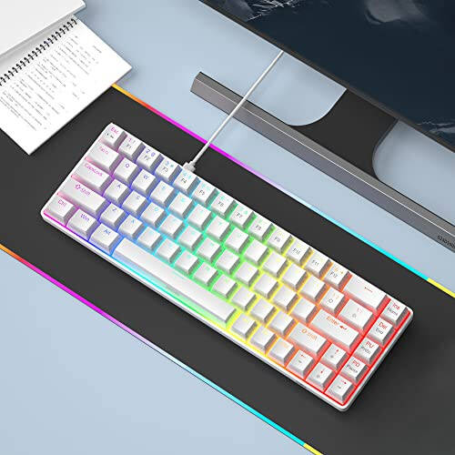 MageGee Taşınabilir 60% Mekanik Oyun Klavyesi, Kırmızı Anahtar, PBT Pudra Tuş Kapakları RGB Arka Aydınlatmalı Kompakt 68 Tuşlu Mini Kablolu Ofis Klavyesi Windows Dizüstü Bilgisayar PC için - Beyaz - 6