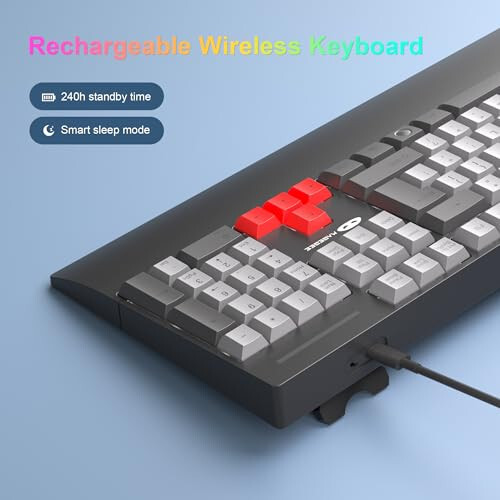 MageGee Wireless Gaming Keyboard, Full Size RGB LED Backlit Membrane Keyboard, Mechanical Feeling 104 Keys PC Gaming Keyboard, Computer Office Keyboard for Mac Win Desktop (Black Grey) - 4