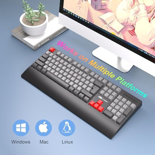 MageGee Wireless Gaming Keyboard, Full Size RGB LED Backlit Membrane Keyboard, Mechanical Feeling 104 Keys PC Gaming Keyboard, Computer Office Keyboard for Mac Win Desktop (Black Grey) - 6