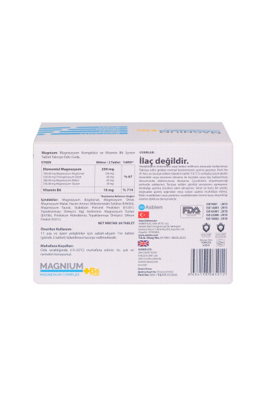 Magnesium Complex B6 60 Tablets Magnesium Bisglycinate, Citrate, Malate, Taurate, B6 Asbien - 3