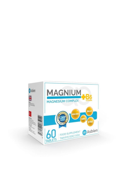 Magnesium Complex B6 60 Tablets Magnesium Bisglycinate, Citrate, Malate, Taurate, B6 Asbien - 9