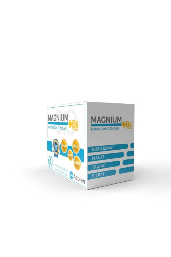 Magnesium Complex B6 60 Tablets Magnesium Bisglycinate, Citrate, Malate, Taurate, B6 Asbien - 10