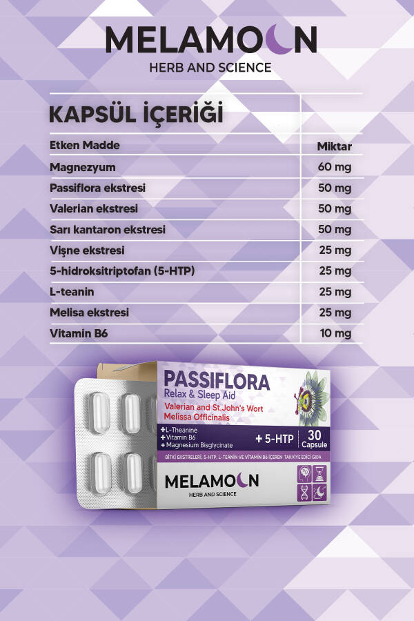 Magnezyum ve 5-HTP İle Güçlendirilmiş Passiflora (Pasiflora) Strese ve Uykuya Yardımcı 30 Kapsül - 5