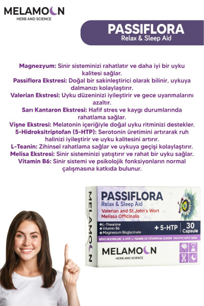 Magnezyum ve 5-HTP İle Güçlendirilmiş Passiflora (Pasiflora) Strese ve Uykuya Yardımcı 30 Kapsül - 3