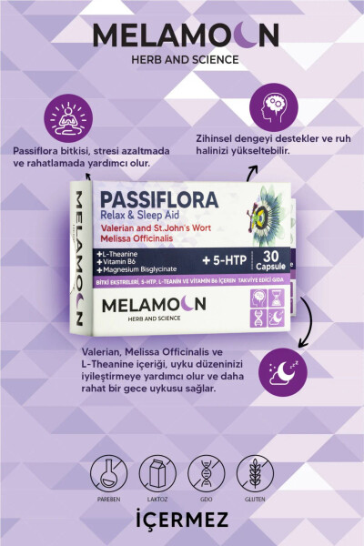 Magnezyum ve 5-HTP İle Güçlendirilmiş Passiflora (Pasiflora) Strese ve Uykuya Yardımcı 30 Kapsül - 5