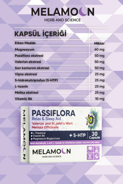 Magnezyum ve 5-HTP İle Güçlendirilmiş Passiflora (Pasiflora) Strese ve Uykuya Yardımcı 30 Kapsül - 6