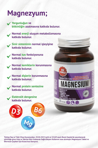 Magniy Vitamin B6 D3 - 175mg Magniy/ Tablet 30 Tablet (MAGNESIUM) - 1