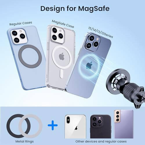 MagSafe Araba Montajı İçin PGU, [En Güçlü Mıknatıslar][Sınırsız Açı] Manyetik Telefon Tutucu, Araba Havalandırma Telefon Tutucu, iPhone 12/13/14 Pro Max Mini MagSafe Kılıfı İçin Araba Montajı, Tüm Telefonlar - 3