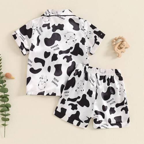 MAINESAKA Kids Baby Girl Boy Satin Pajamas Set Short sleeve Button Down Shirt And Shorts Pjs Summer Sleepwear Nightwear - 38