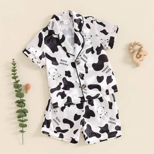 MAINESAKA Kids Baby Girl Boy Satin Pajamas Set Short sleeve Button Down Shirt And Shorts Pjs Summer Sleepwear Nightwear - 9