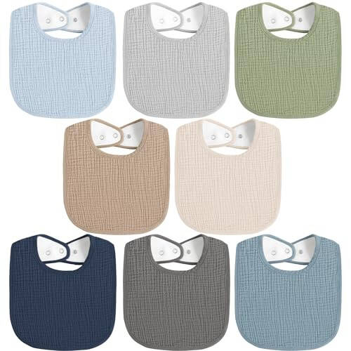 MairMore 8 Pack Baby Muslin Bibs 100% Cotton Bibs for Boys Girls,Soft and Absorbent Bib Set for Feeding and Drooling - 6