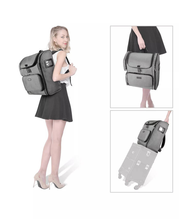 Makeup Bag Side Pockets Cosmetic Backpack Utility Pouch Storage Travel Gray - 10