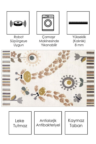 Makinede Yıkanabilir Kaymaz Taban Leke Tutmaz Hayvan Figürlü Bebek Ve Çocuk Halısı - 2