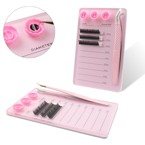 Makupeu Acrylic Eyelash Extension Pallet Kits, Grafting False Eyelash Organizer Extension Pad Lash Tray,Magnetic Tweezer Holder - Durable Eyelash Extension Storage Organizer (Pink sets) - 4