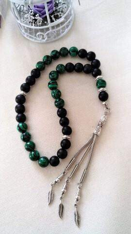 Malachite and Matte Onyx Natural Stone Prayer Beads - 1