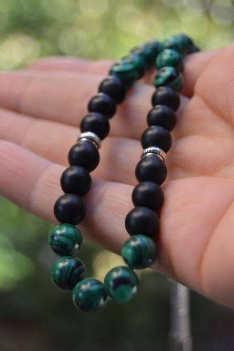 Malachite and Matte Onyx Natural Stone Prayer Beads - 2