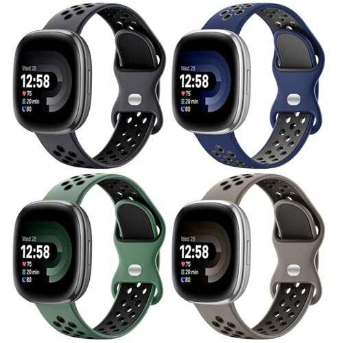 Maledan 4'lü Spor Bant, Fitbit Versa 3/Versa 4/ Fitbit Sense/Sense 2 ile Uyumlu, Kadın Erkekler İçin Yumuşak Bileklik Yedek Aksesuarları Fitbit Versa 3/4 ve Sense/Sense 2 Akıllı Saat Bandı - 1