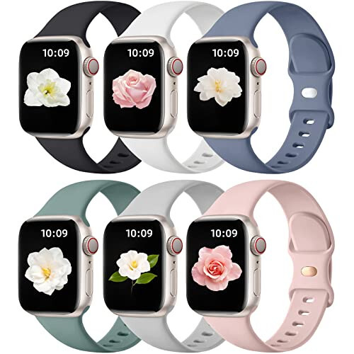 Maledan 6'lı Paket Bantlar Apple Watch Band 38mm 40mm 41mm 42mm 44mm 45mm 49mm Kadın Erkek, Nefes Alabilen Silikon Spor Kayış Değiştirme Bandı iWatch Apple Watch Series 9 8 7 6 5 4 3 SE Ultra İçin - 1