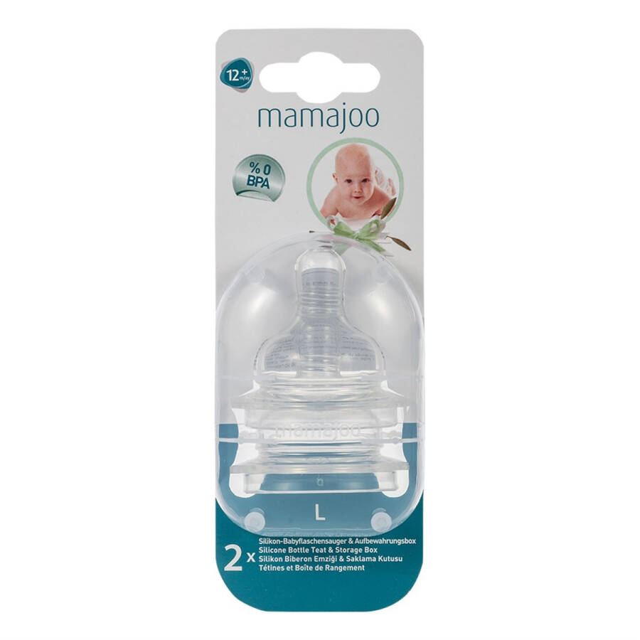 Mamajoo 0% BPA Silicone Baby Bottle Nipple Twin Pack L No.3 12 Months+ - 13