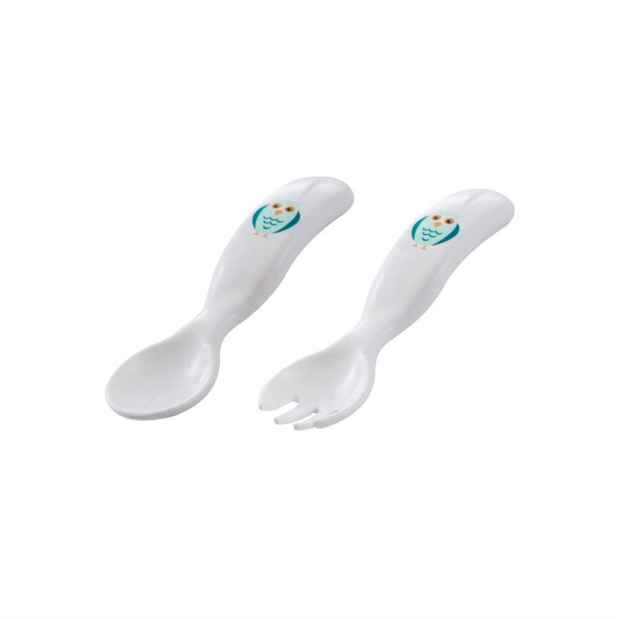 Mamajoo Patterned Spoon & Fork Set / White Owl - 1