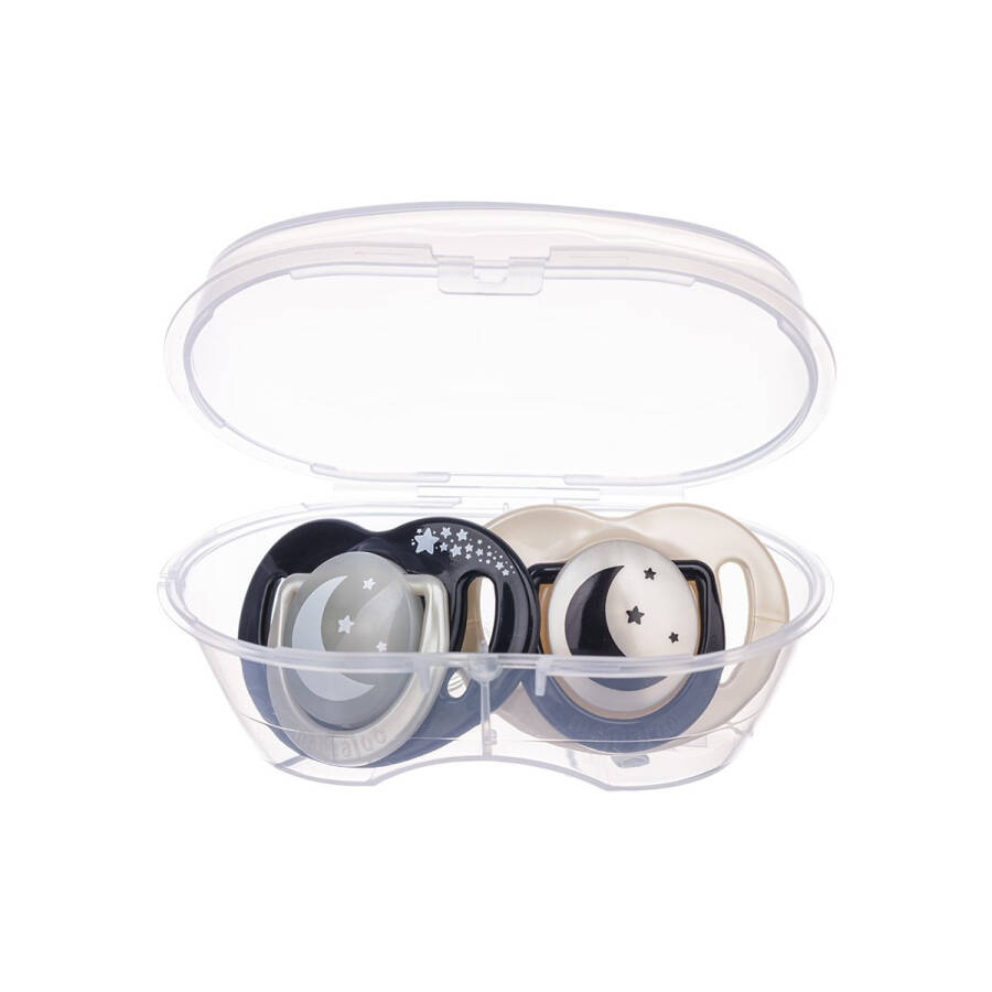 Mamajoo Sterilization & Storage Box Black & Pearl Patterned Twin Orthodontic Pacifier (Night & Day) / 12 Months+ - 13