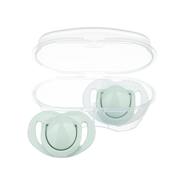 Mamajoo Sterilization & Storage Box Powder Green Patterned Twin Orthodontic Pacifier / 0 Months+ - 5