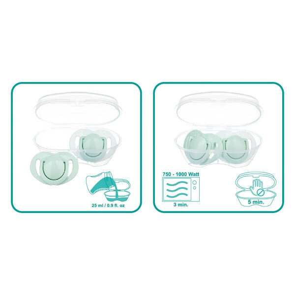 Mamajoo Sterilization & Storage Box Powder Green Patterned Twin Orthodontic Pacifier / 0 Months+ - 7